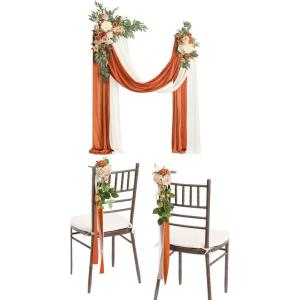 imageLings Moment Hanging Wedding Arch Flowers and Wedding Aisle Pew Flowers Decorations Package for Ceremony Reception Sunset Terracotta Wedding Floral Arrangement Hanging Fabric Party Backdrop