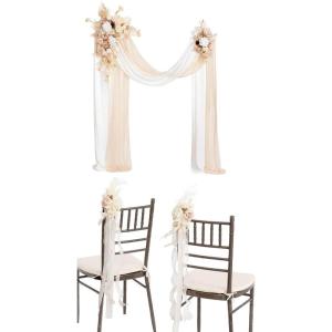 imageLings Moment Hanging Wedding Arch Flowers and Wedding Aisle Pew Flowers Decorations Package for Ceremony Reception White ampamp Beige Wedding Floral Arrangement Hanging Fabric Party Backdrop