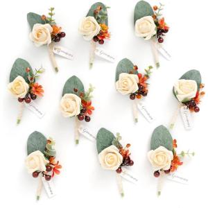 imageLings Moment Boutonniere for Men 10pcs Groomsmen Guest Boutonniere Artificial Flowers for Wedding DcorPromHomecomingetcBeigeCrmcream  Orange