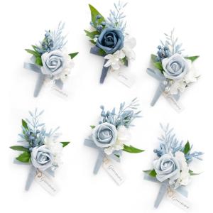 imageLings Moment Boutonniere for Men 6pcs Groom Groomsmen Boutonniere Artificial Flowers for Wedding DecorPromHomecomingetcBrownBludusty Blue  Light Blue
