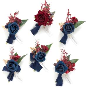 imageLings Moment Boutonniere for Men 6pcs Groom Groomsmen Boutonniere Artificial Flowers for Wedding DecorPromHomecomingetcBrownBlunavy Blue  Burgundy