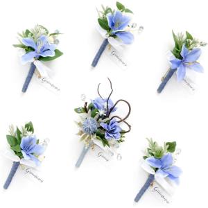 imageLings Moment Boutonniere for Men 6pcs Groom Groomsmen Boutonniere Artificial Flowers for Wedding DecorPromHomecomingetcBrownBluprovence Blue  Berry