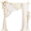 imageLings Moment Deluxe Red Artificial Wedding Arch Flowers with Drapes KitPack of 5 2pcs Flower Arrangements 3pcs Hanging Sheer Drapes Marsala Ceremony Arbor Reception Backdrop Rose Floral DecorationsWhtwhite  Beige