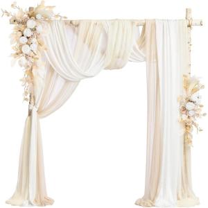 imageLings Moment Deluxe Red Artificial Wedding Arch Flowers with Drapes KitPack of 5 2pcs Flower Arrangements 3pcs Hanging Sheer Drapes Marsala Ceremony Arbor Reception Backdrop Rose Floral DecorationsWhtwhite  Beige