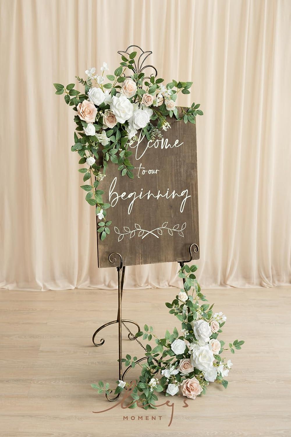 imageLings Moment 2pcs Wedding Flowers Garland Artificial Floral Swag Arch Decorations Greenery Arrangements Dusty Rose Cream Ceremony Reception Garden Easel Wall Entryway Outdoor BoardNOT Include SignWhite  Sage