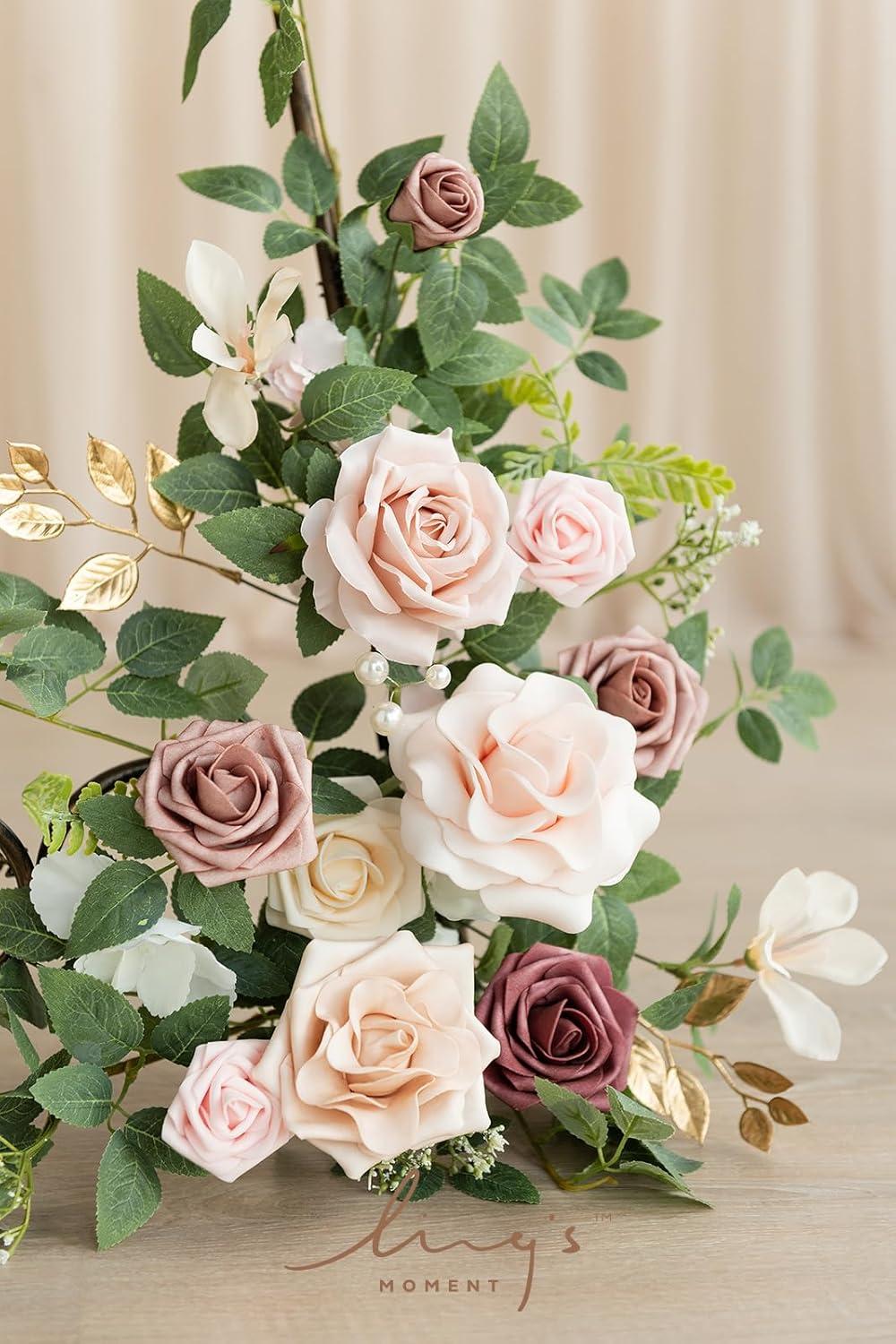 imageLings Moment 2pcs Wedding Flowers Garland Artificial Floral Swag Arch Decorations Greenery Arrangements Dusty Rose Cream Ceremony Reception Garden Easel Wall Entryway Outdoor BoardNOT Include SignDusty Rose  Cream