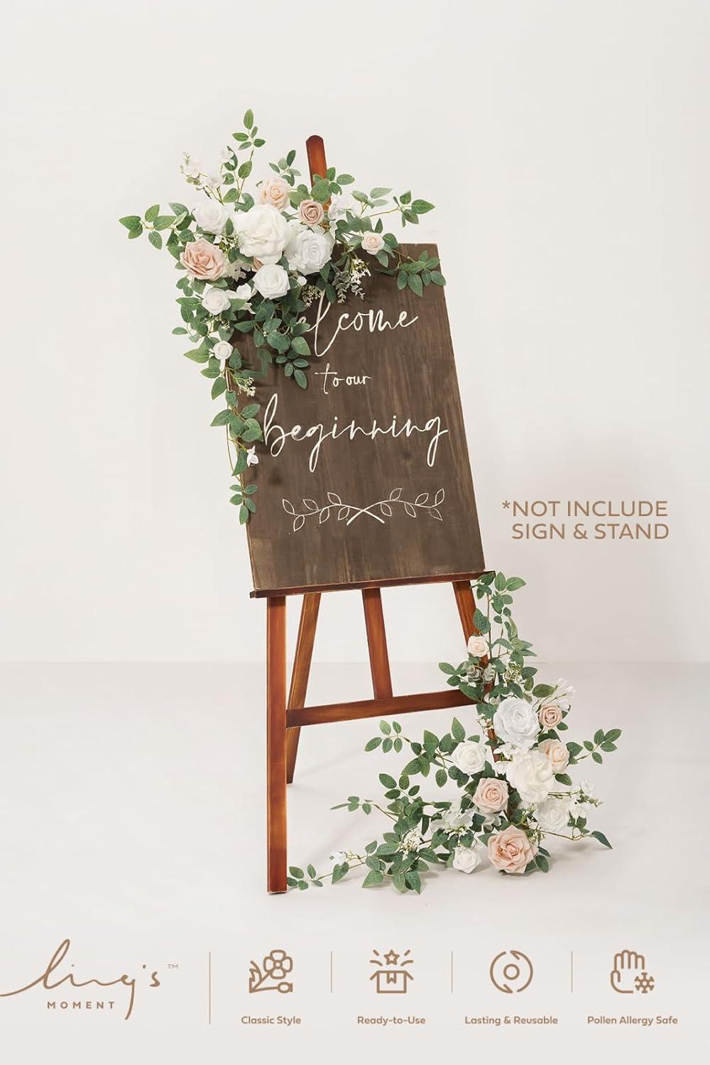 imageLings Moment 2pcs Wedding Flowers Garland Artificial Floral Swag Arch Decorations Greenery Arrangements Dusty Rose Cream Ceremony Reception Garden Easel Wall Entryway Outdoor BoardNOT Include SignWhite  Sage