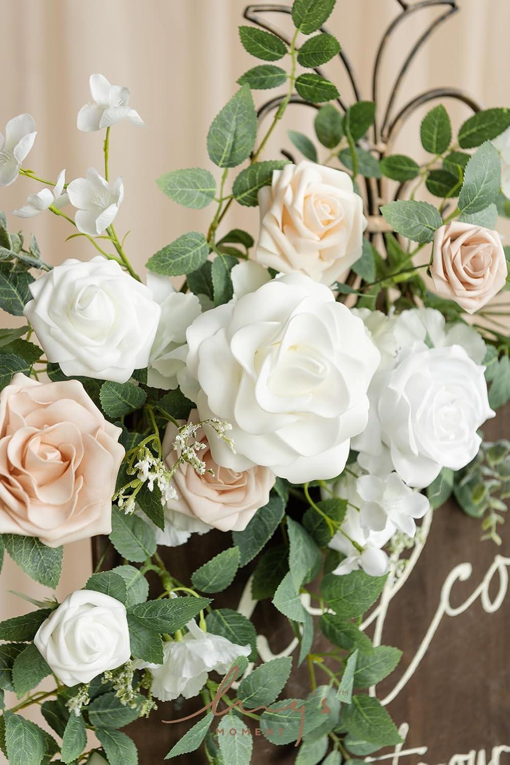 imageLings Moment 2pcs Wedding Flowers Garland Artificial Floral Swag Arch Decorations Greenery Arrangements Dusty Rose Cream Ceremony Reception Garden Easel Wall Entryway Outdoor BoardNOT Include SignWhite  Sage