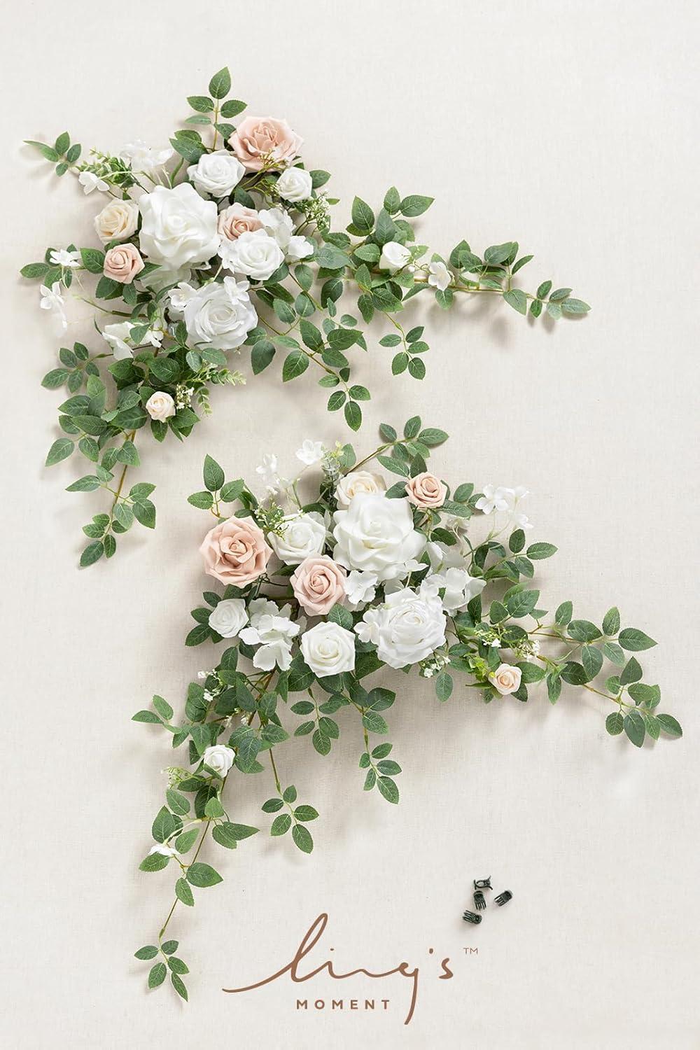 imageLings Moment 2pcs Wedding Flowers Garland Artificial Floral Swag Arch Decorations Greenery Arrangements Dusty Rose Cream Ceremony Reception Garden Easel Wall Entryway Outdoor BoardNOT Include SignWhite  Sage