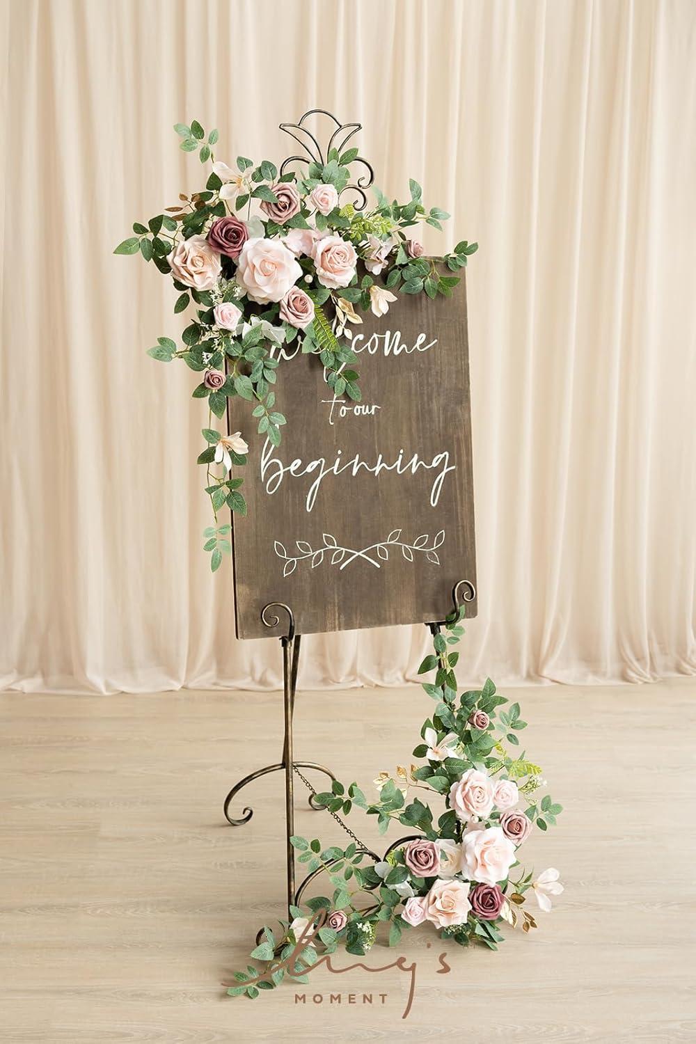 imageLings Moment 2pcs Wedding Flowers Garland Artificial Floral Swag Arch Decorations Greenery Arrangements Dusty Rose Cream Ceremony Reception Garden Easel Wall Entryway Outdoor BoardNOT Include SignDusty Rose  Cream