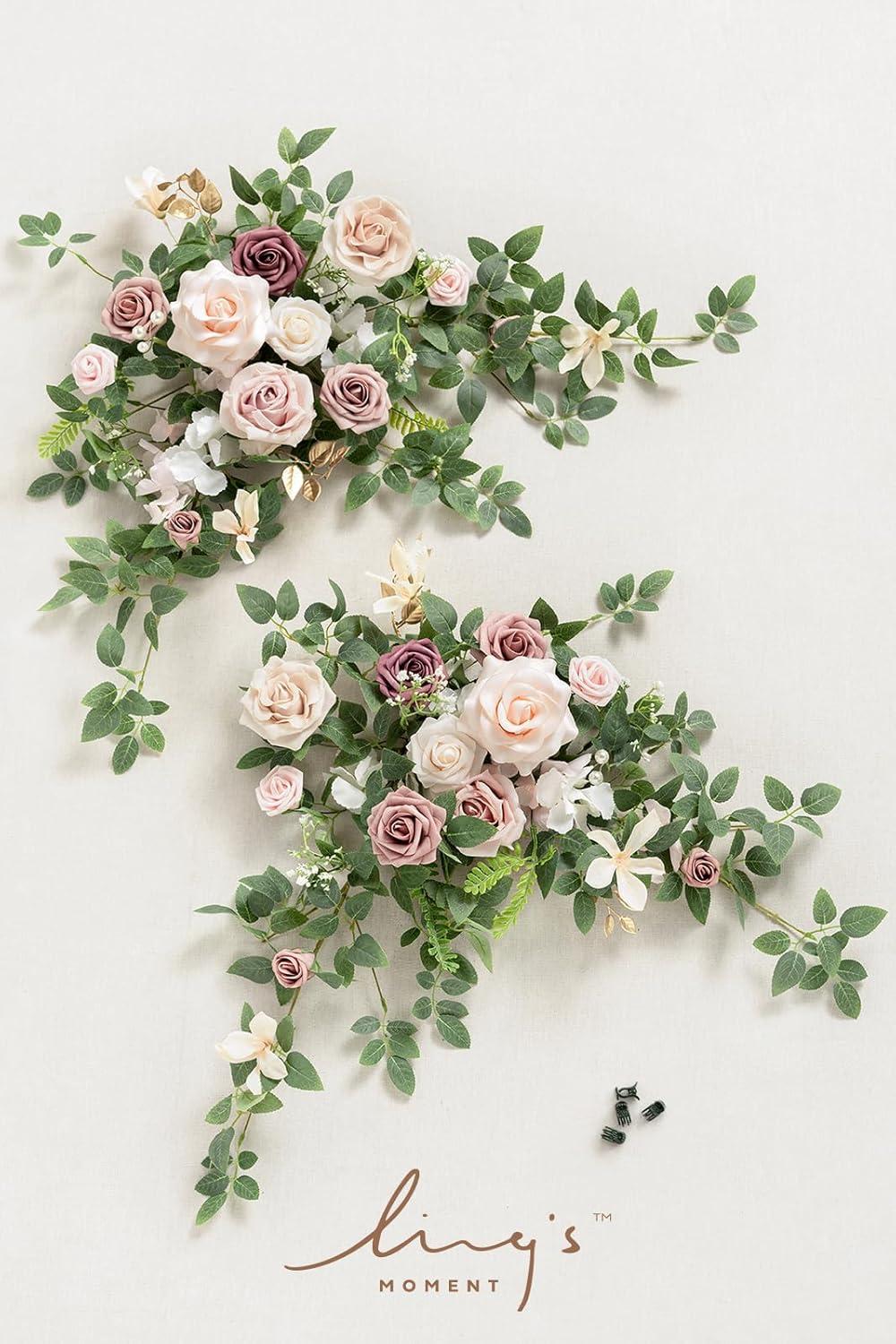 imageLings Moment 2pcs Wedding Flowers Garland Artificial Floral Swag Arch Decorations Greenery Arrangements Dusty Rose Cream Ceremony Reception Garden Easel Wall Entryway Outdoor BoardNOT Include SignDusty Rose  Cream