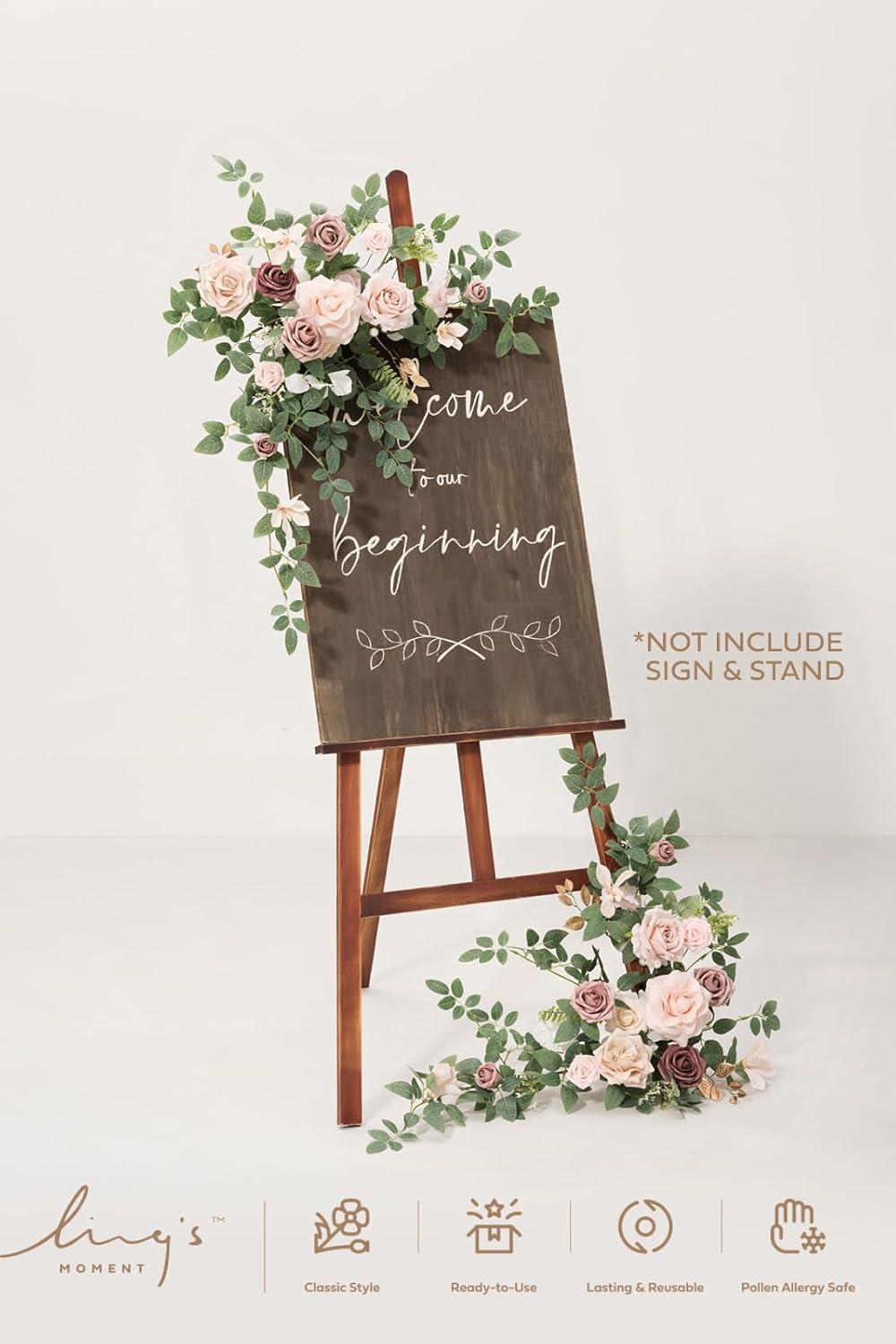 imageLings Moment 2pcs Wedding Flowers Garland Artificial Floral Swag Arch Decorations Greenery Arrangements Dusty Rose Cream Ceremony Reception Garden Easel Wall Entryway Outdoor BoardNOT Include SignDusty Rose  Cream