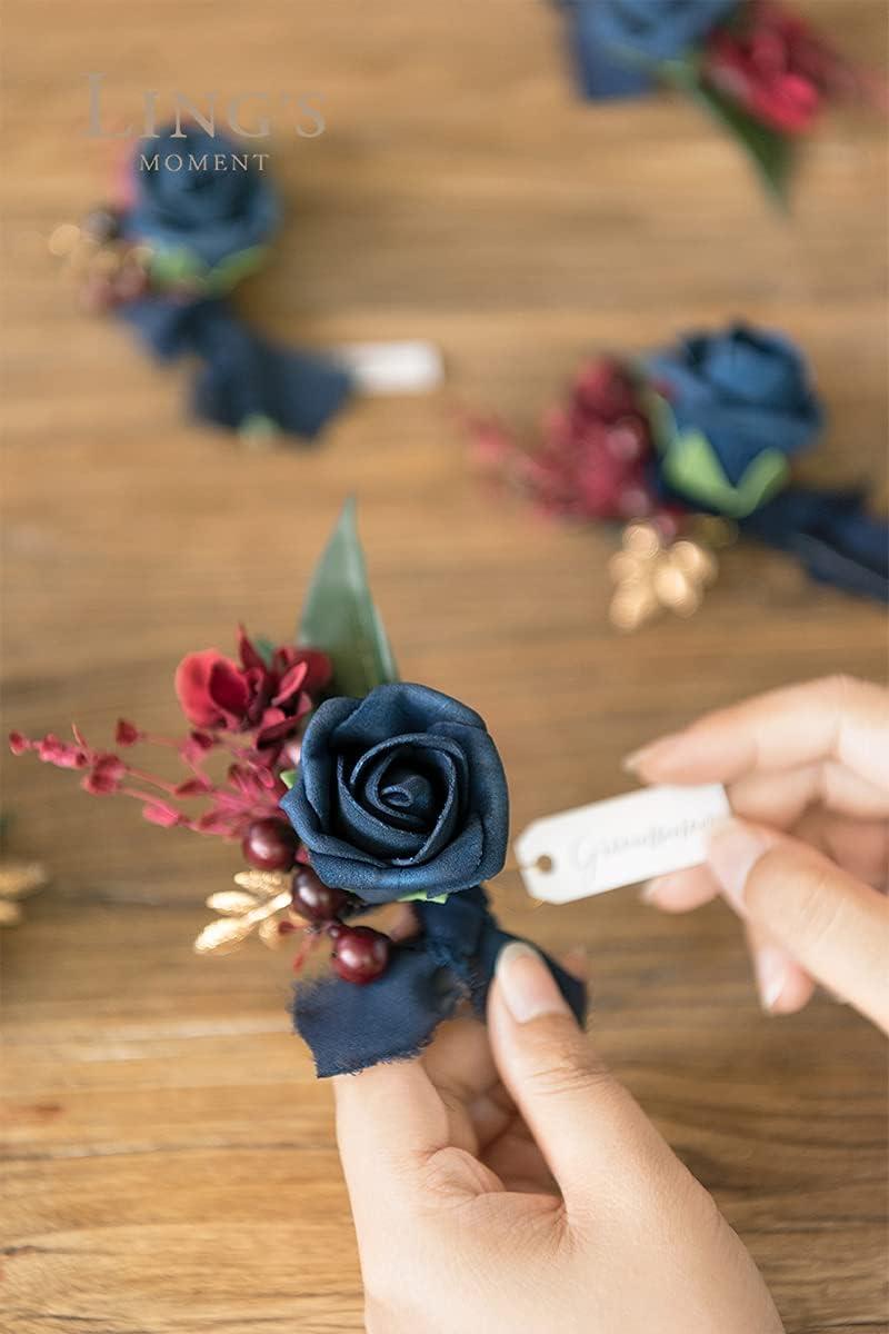 imageLings Moment Boutonniere for Men 6pcs Groom Groomsmen Boutonniere Artificial Flowers for Wedding DecorPromHomecoming etcWalnut BrownBlunavy Blue  Burgundy
