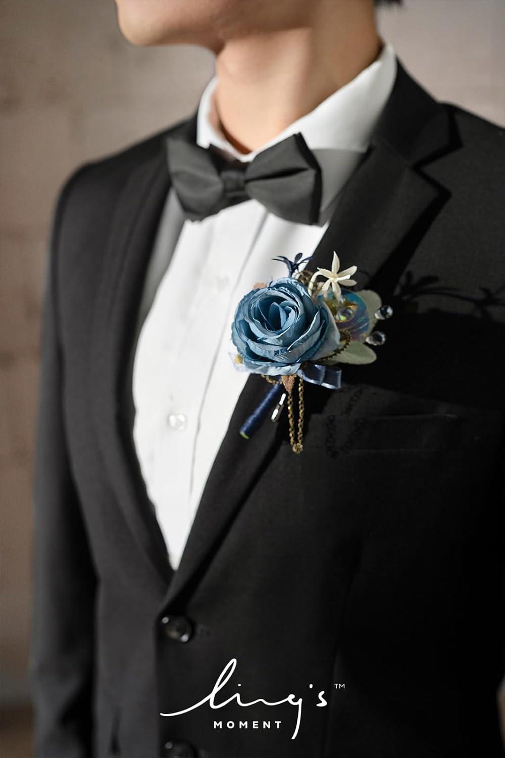 imageLings Moment Boutonniere for Men 6pcs Groom Groomsmen Boutonniere Artificial Flowers for Wedding DecorPromHomecoming etcWalnut BrownBlunavy Blue  Pink