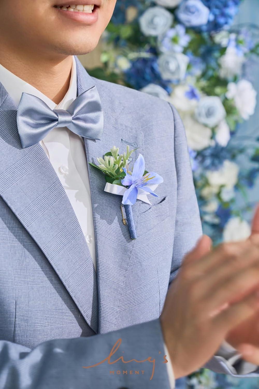 imageLings Moment Boutonniere for Men 6pcs Groom Groomsmen Boutonniere Artificial Flowers for Wedding DecorPromHomecoming etcWalnut BrownBluprovence Blue  Berry