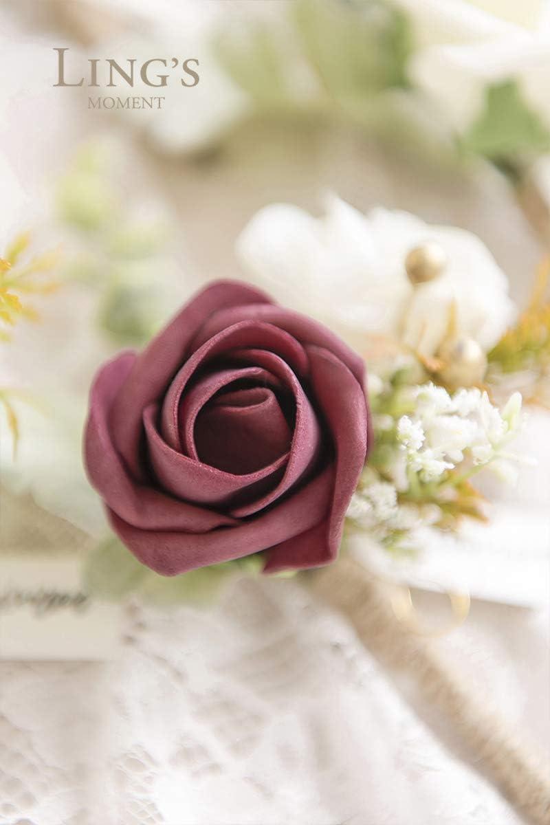 imageLings Moment Boutonniere for Men 6pcs Groom Groomsmen Boutonniere Artificial Flowers for Wedding DecorPromHomecoming etcWalnut BrownBurburgundy  White