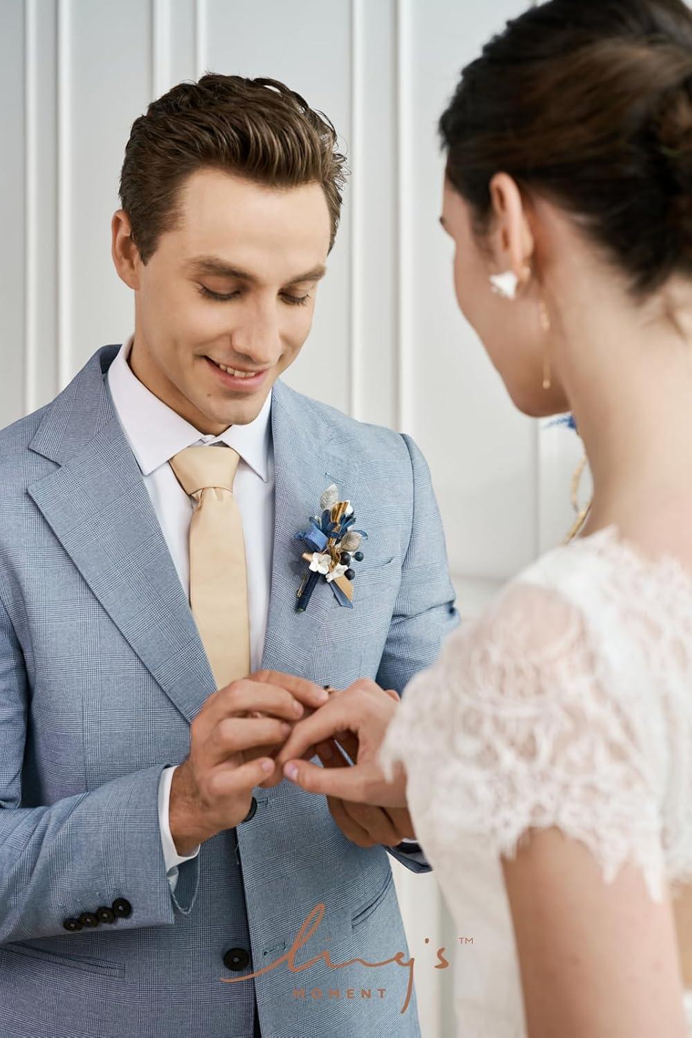 imageLings Moment Boutonniere for Men 6pcs Groom Groomsmen Boutonniere Artificial Flowers for Wedding DecorPromHomecoming etcWalnut BrownGldchampagne Gold  Navyblue