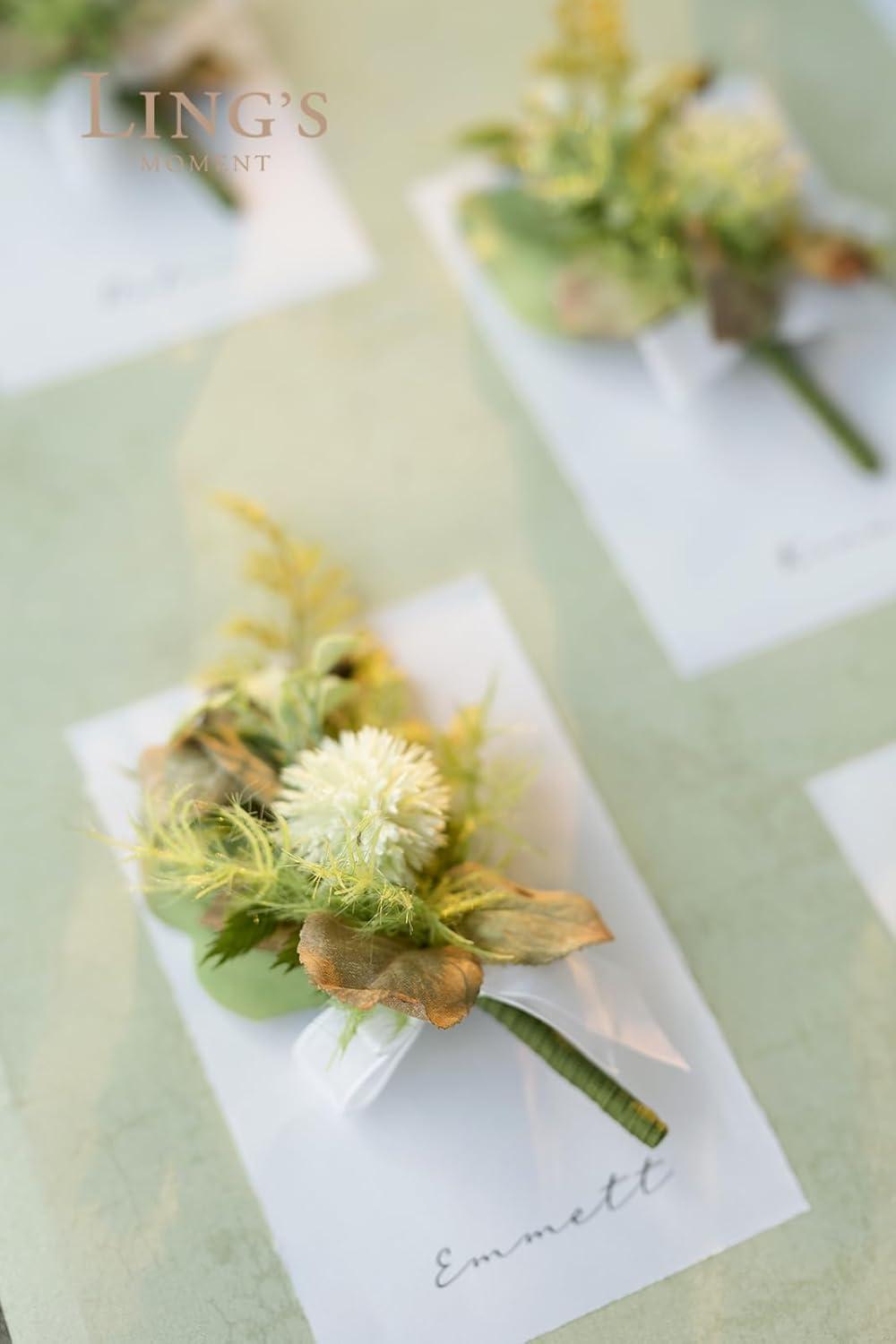 imageLings Moment Boutonniere for Men 6pcs Groom Groomsmen Boutonniere Artificial Flowers for Wedding DecorPromHomecoming etcWalnut BrownGrnemerald Green  Beige