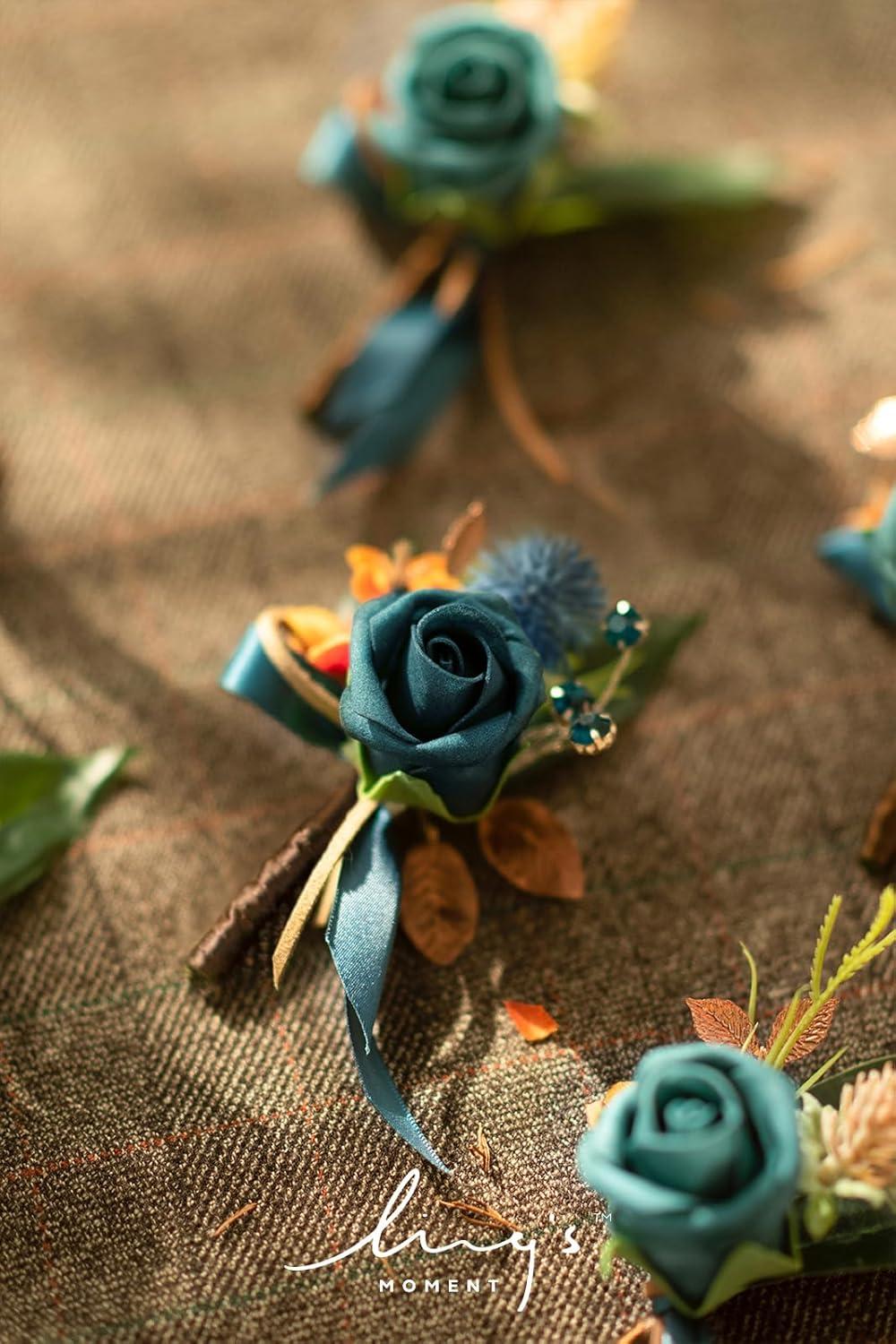 imageLings Moment Boutonniere for Men 6pcs Groom Groomsmen Boutonniere Artificial Flowers for Wedding DecorPromHomecoming etcWalnut BrownOrdark Teal  Burnt Orange