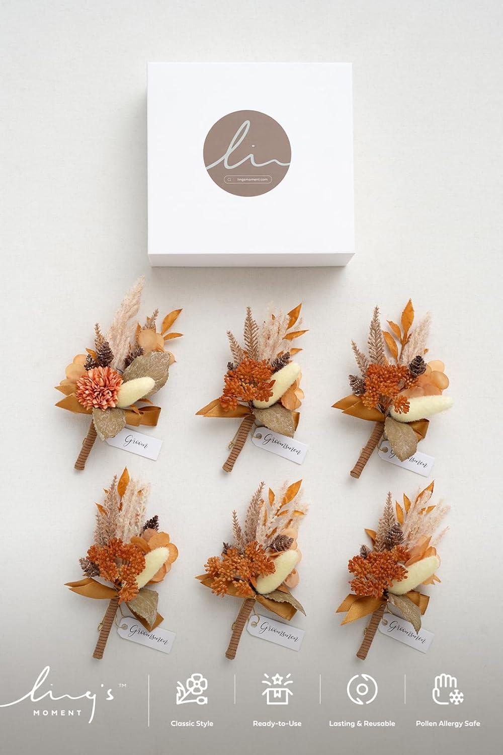 imageLings Moment Boutonniere for Men 6pcs Groom Groomsmen Boutonniere Artificial Flowers for Wedding DecorPromHomecoming etcWalnut BrownOrrust Boho  Terracotta