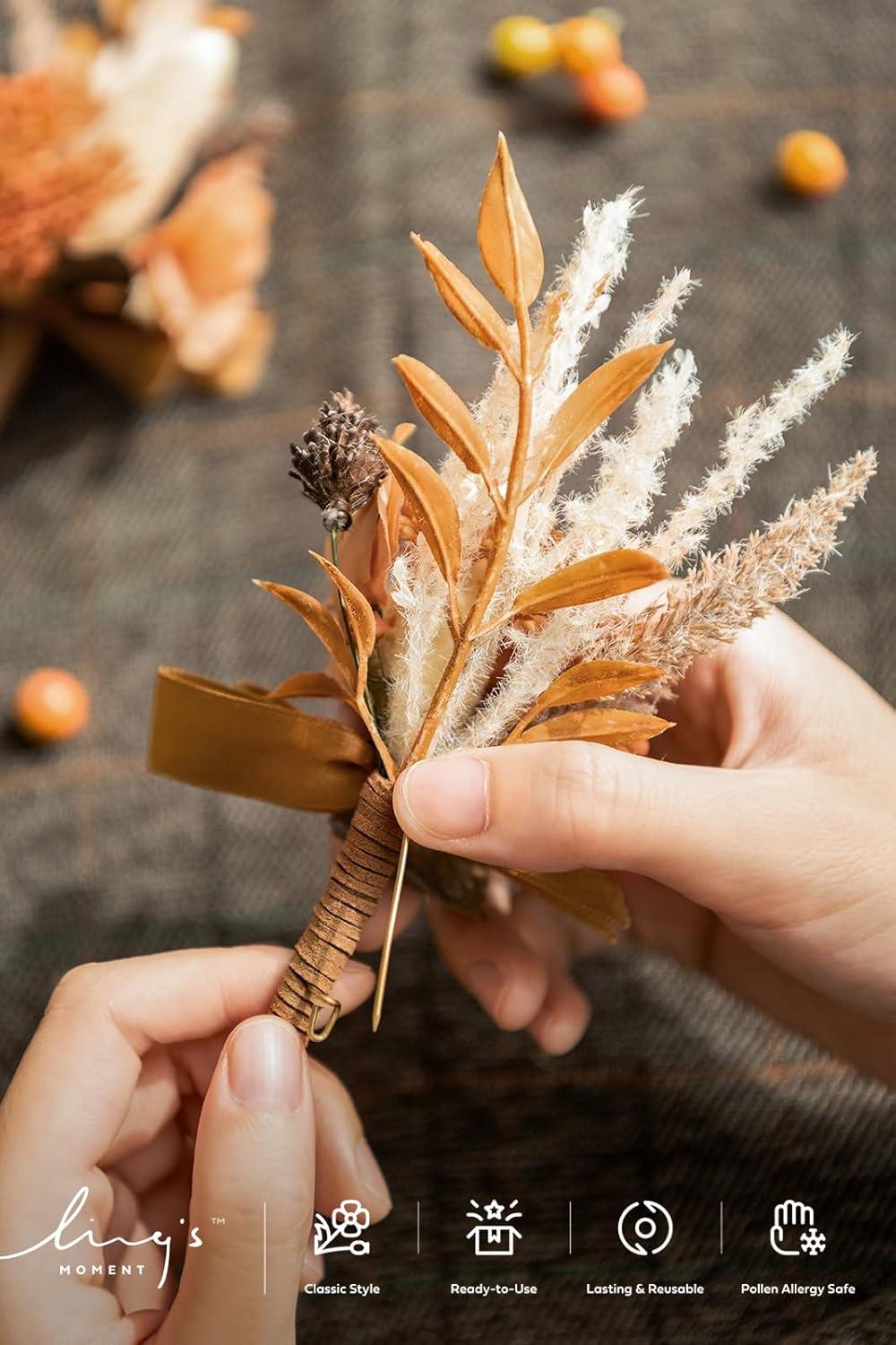 imageLings Moment Boutonniere for Men 6pcs Groom Groomsmen Boutonniere Artificial Flowers for Wedding DecorPromHomecoming etcWalnut BrownOrrust Boho  Terracotta