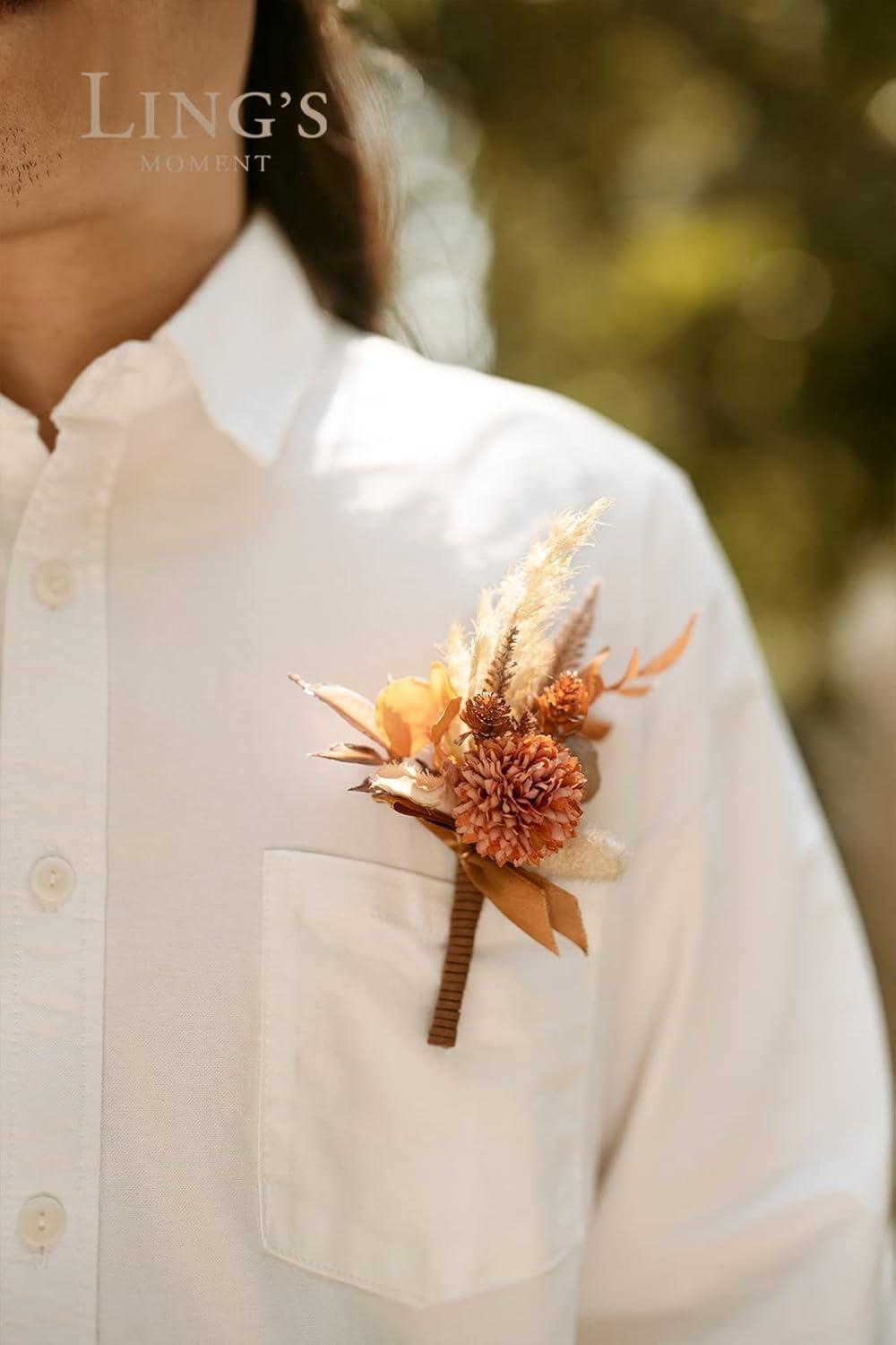 imageLings Moment Boutonniere for Men 6pcs Groom Groomsmen Boutonniere Artificial Flowers for Wedding DecorPromHomecoming etcWalnut BrownOrrust Boho  Terracotta