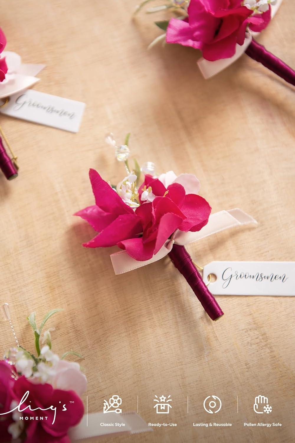 imageLings Moment Boutonniere for Men 6pcs Groom Groomsmen Boutonniere Artificial Flowers for Wedding DecorPromHomecoming etcWalnut BrownPkblush  Hot Pink