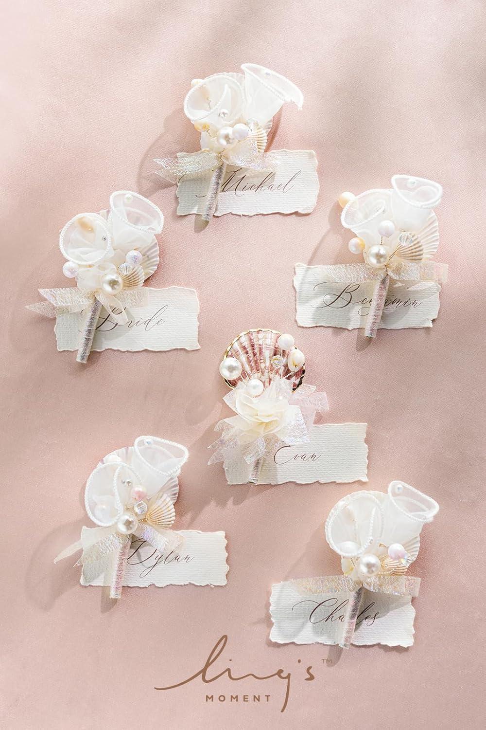 imageLings Moment Boutonniere for Men 6pcs Groom Groomsmen Boutonniere Artificial Flowers for Wedding DecorPromHomecoming etcWalnut BrownPkcream  Blush