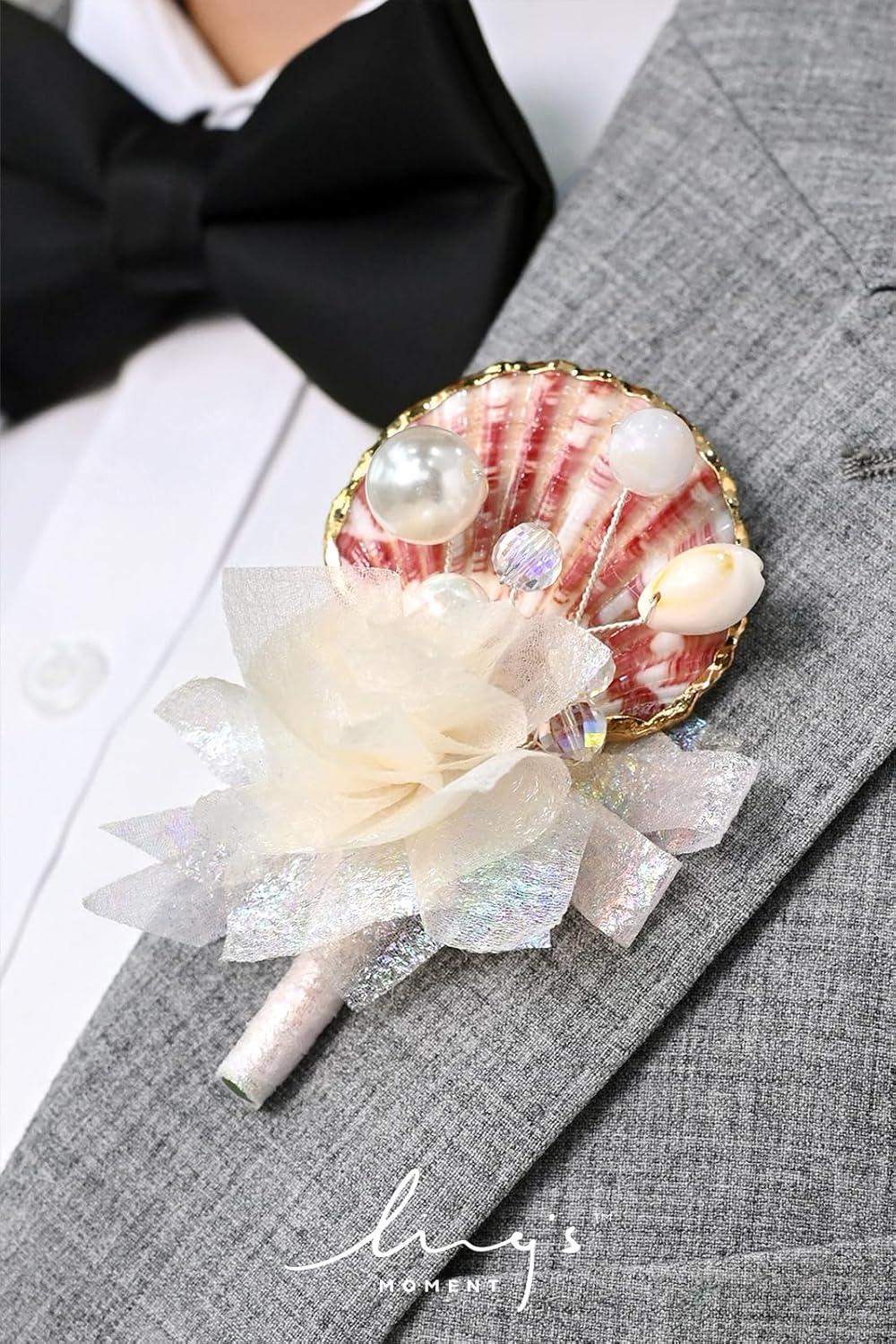 imageLings Moment Boutonniere for Men 6pcs Groom Groomsmen Boutonniere Artificial Flowers for Wedding DecorPromHomecoming etcWalnut BrownPkcream  Blush