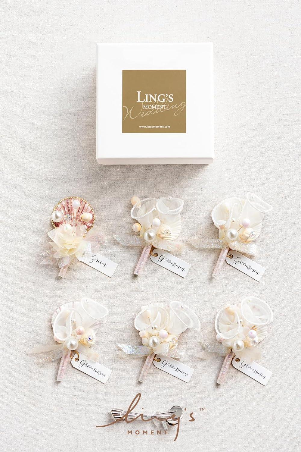 imageLings Moment Boutonniere for Men 6pcs Groom Groomsmen Boutonniere Artificial Flowers for Wedding DecorPromHomecoming etcWalnut BrownPkcream  Blush