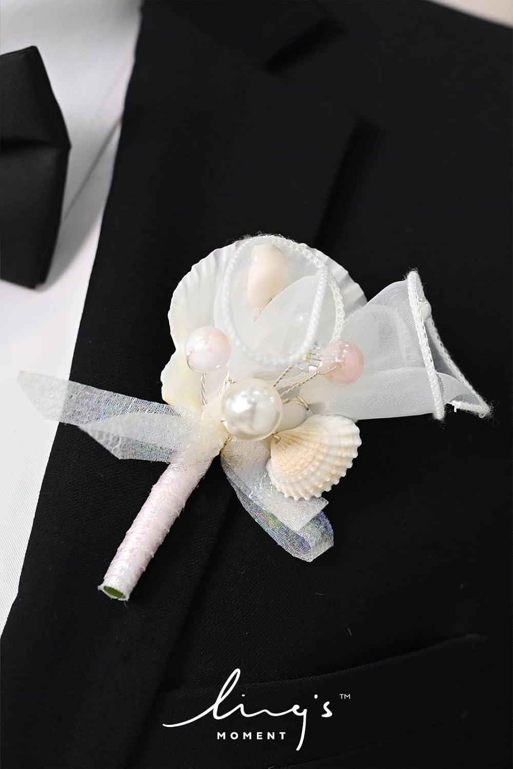 imageLings Moment Boutonniere for Men 6pcs Groom Groomsmen Boutonniere Artificial Flowers for Wedding DecorPromHomecoming etcWalnut BrownPkcream  Blush
