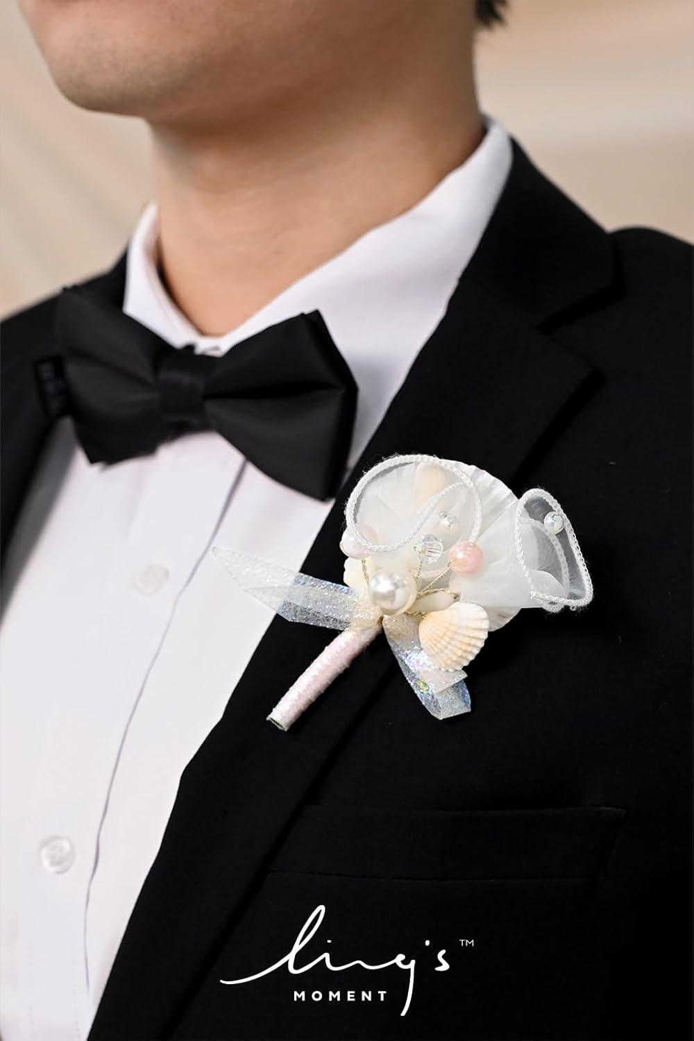 imageLings Moment Boutonniere for Men 6pcs Groom Groomsmen Boutonniere Artificial Flowers for Wedding DecorPromHomecoming etcWalnut BrownPkcream  Blush