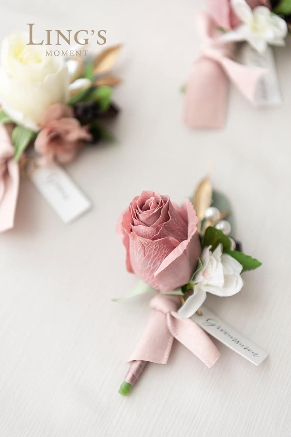 imageLings Moment Boutonniere for Men 6pcs Groom Groomsmen Boutonniere Artificial Flowers for Wedding DecorPromHomecoming etcWalnut BrownPkdusty Rose  Mauve