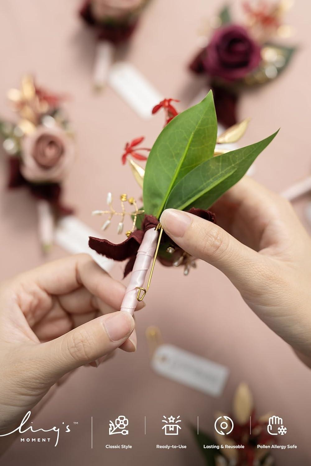 imageLings Moment Boutonniere for Men 6pcs Groom Groomsmen Boutonniere Artificial Flowers for Wedding DecorPromHomecoming etcWalnut BrownPkmarsala  Dusty Rose