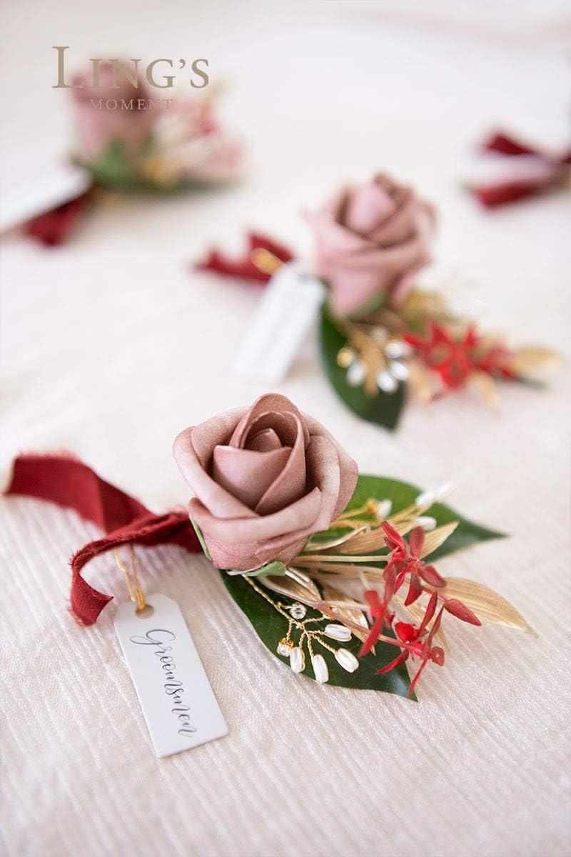 imageLings Moment Boutonniere for Men 6pcs Groom Groomsmen Boutonniere Artificial Flowers for Wedding DecorPromHomecoming etcWalnut BrownPkmarsala  Dusty Rose