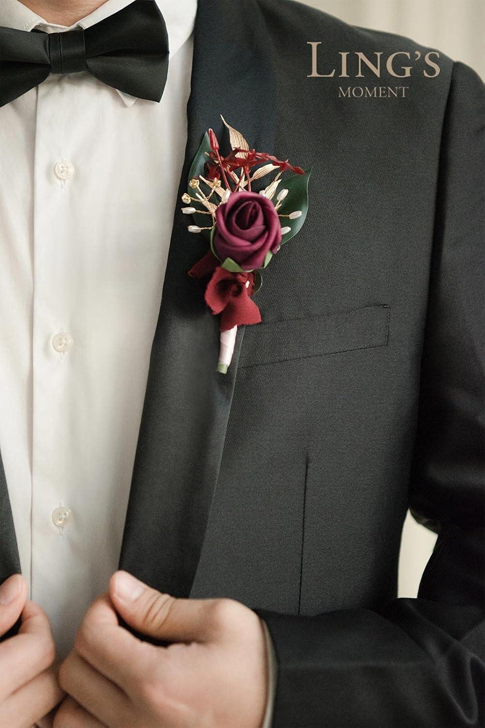 imageLings Moment Boutonniere for Men 6pcs Groom Groomsmen Boutonniere Artificial Flowers for Wedding DecorPromHomecoming etcWalnut BrownPkmarsala  Dusty Rose