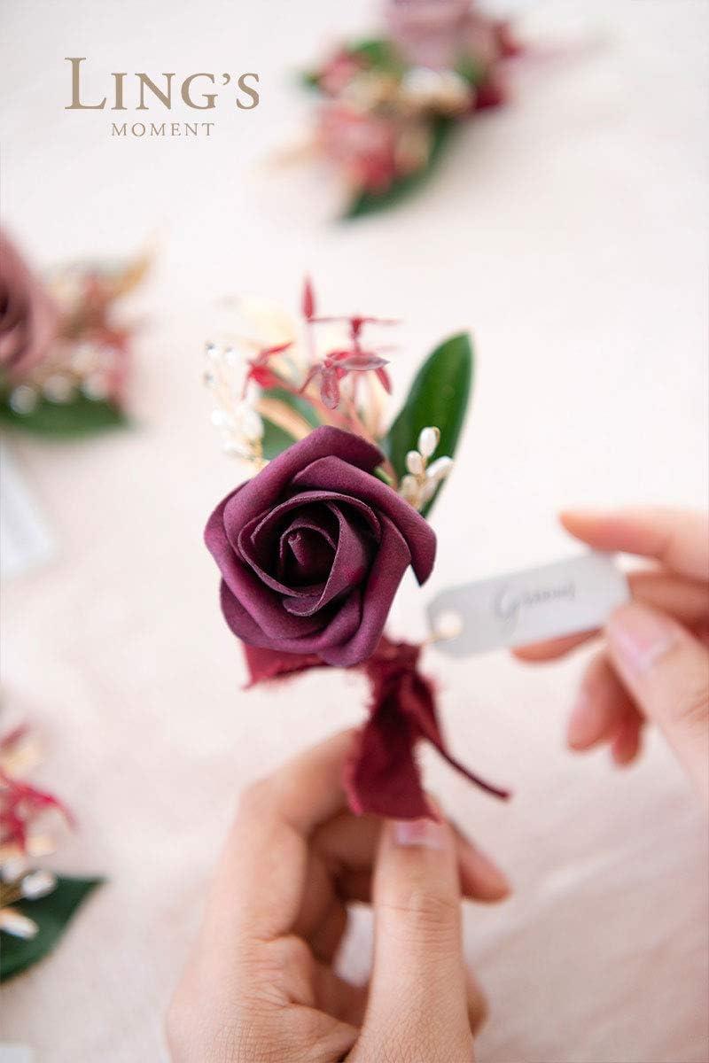 imageLings Moment Boutonniere for Men 6pcs Groom Groomsmen Boutonniere Artificial Flowers for Wedding DecorPromHomecoming etcWalnut BrownPkmarsala  Dusty Rose