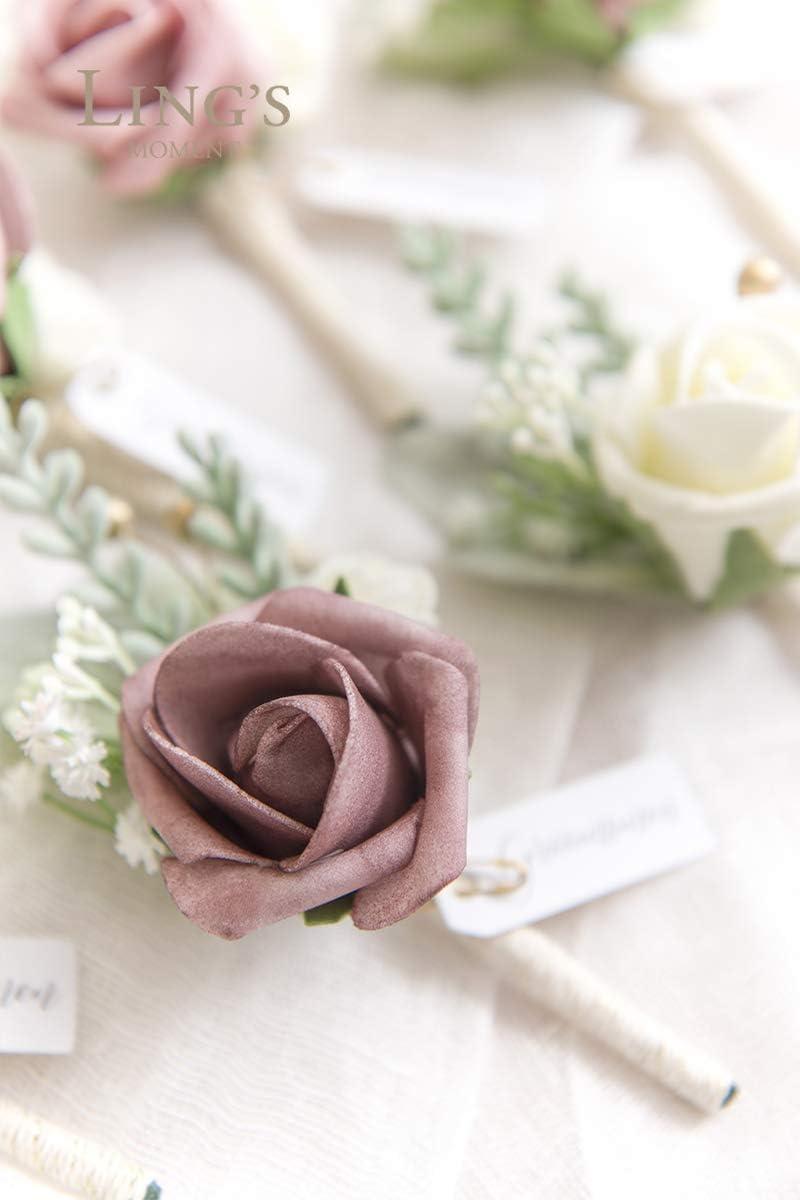 imageLings Moment Boutonniere for Men 6pcs Groom Groomsmen Boutonniere Artificial Flowers for Wedding DecorPromHomecoming etcWalnut BrownPkpink  Dusty Rose