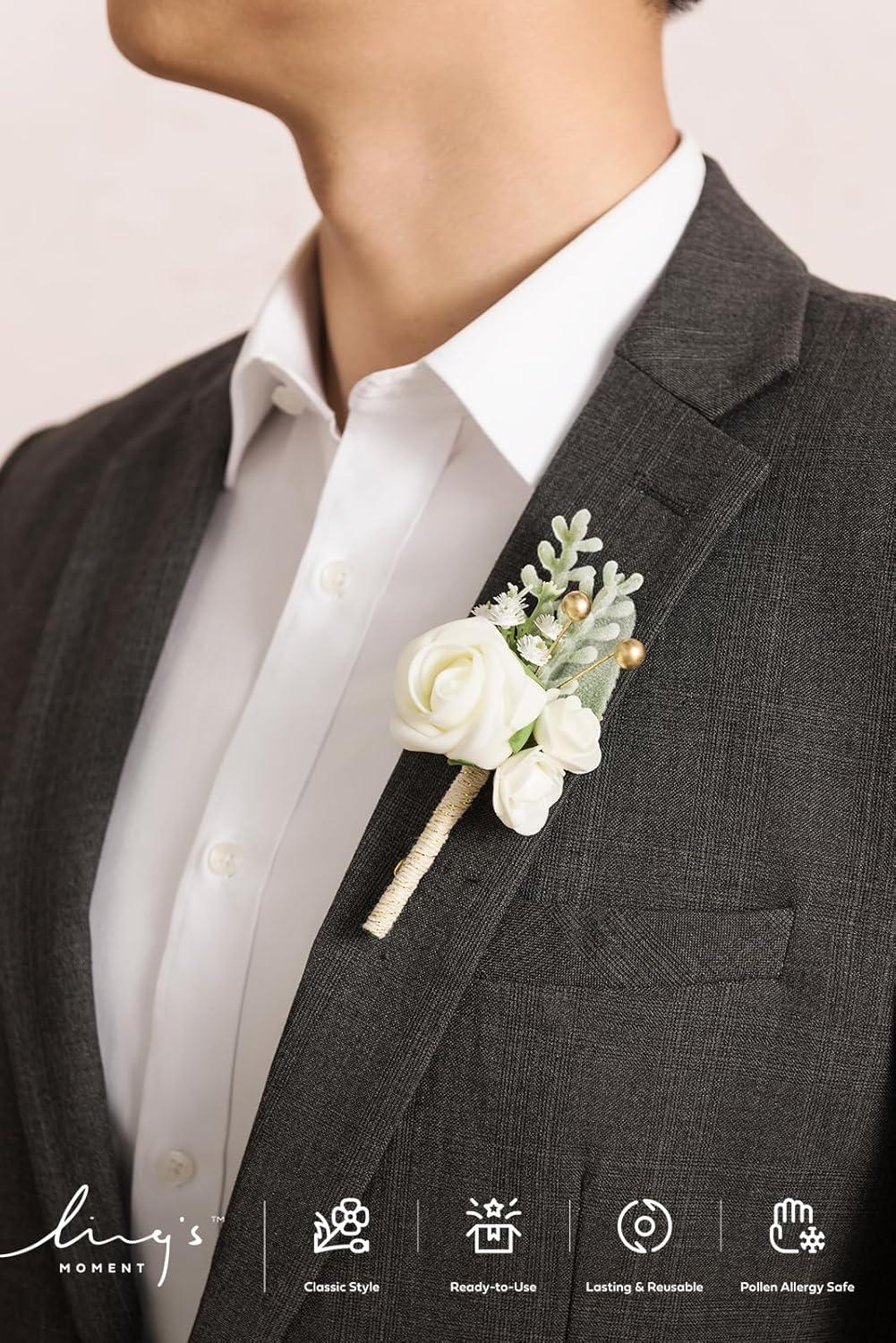 imageLings Moment Boutonniere for Men 6pcs Groom Groomsmen Boutonniere Artificial Flowers for Wedding DecorPromHomecoming etcWalnut BrownPkpink  Dusty Rose