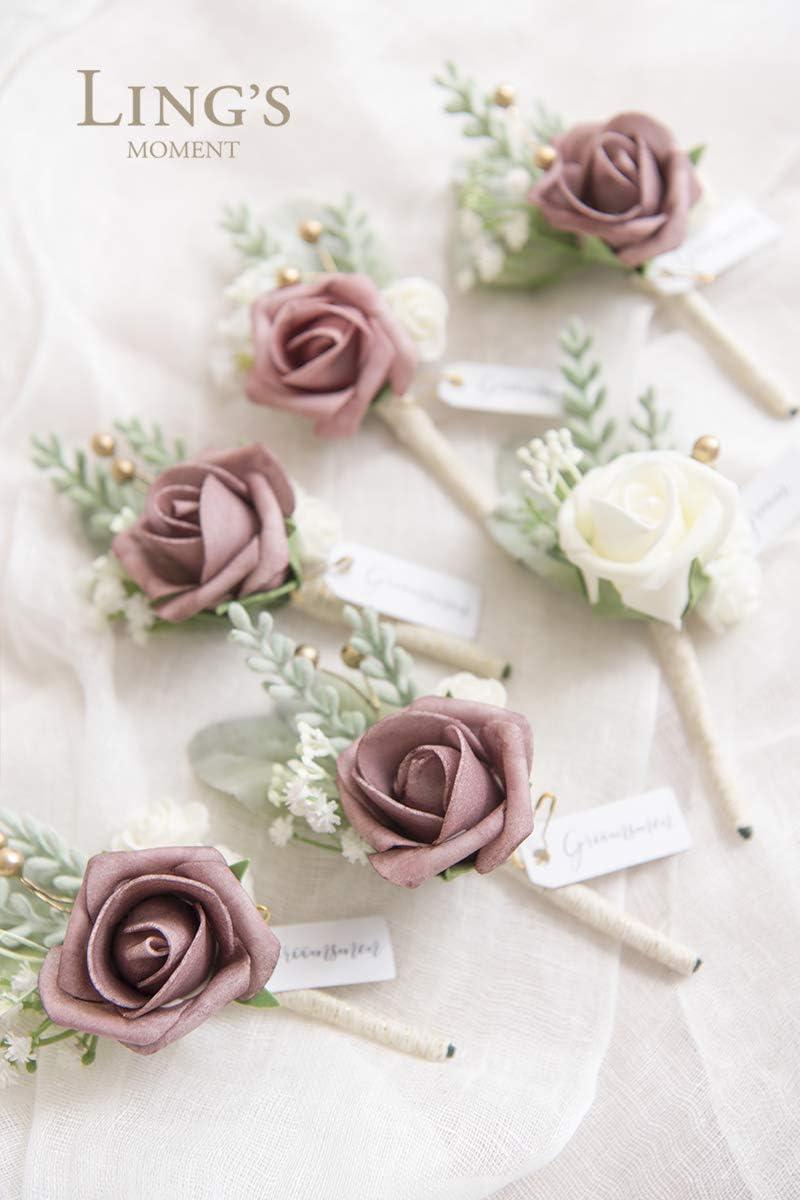 imageLings Moment Boutonniere for Men 6pcs Groom Groomsmen Boutonniere Artificial Flowers for Wedding DecorPromHomecoming etcWalnut BrownPkpink  Dusty Rose