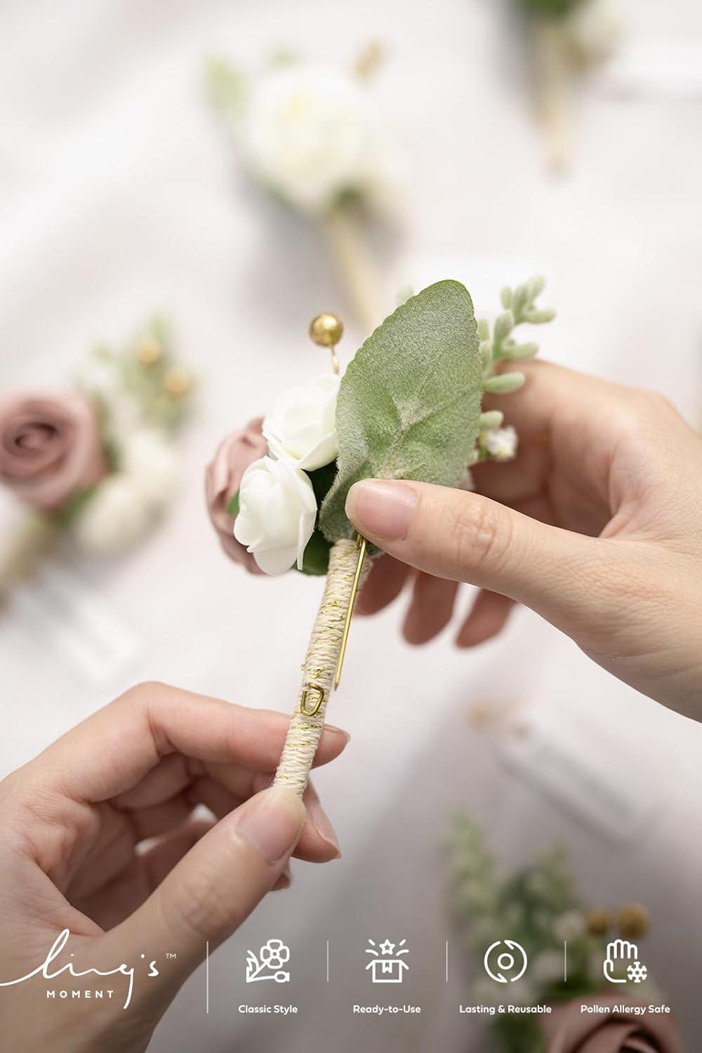 imageLings Moment Boutonniere for Men 6pcs Groom Groomsmen Boutonniere Artificial Flowers for Wedding DecorPromHomecoming etcWalnut BrownPkpink  Dusty Rose