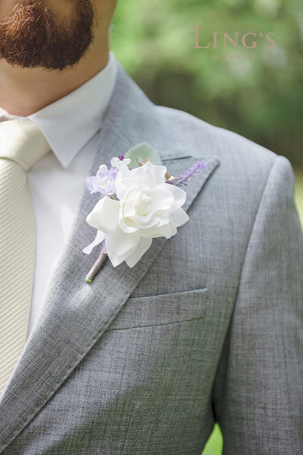 imageLings Moment Boutonniere for Men 6pcs Groom Groomsmen Boutonniere Artificial Flowers for Wedding DecorPromHomecoming etcWalnut BrownPrplpurple  Lilac Lavender