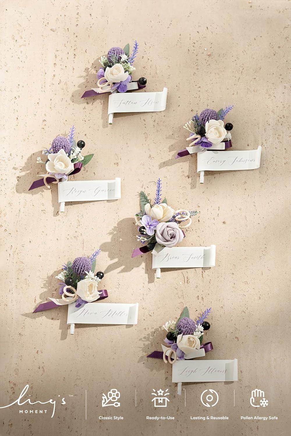 imageLings Moment Boutonniere for Men 6pcs Groom Groomsmen Boutonniere Artificial Flowers for Wedding DecorPromHomecoming etcWalnut BrownPrplpurple Lavender  Lilac