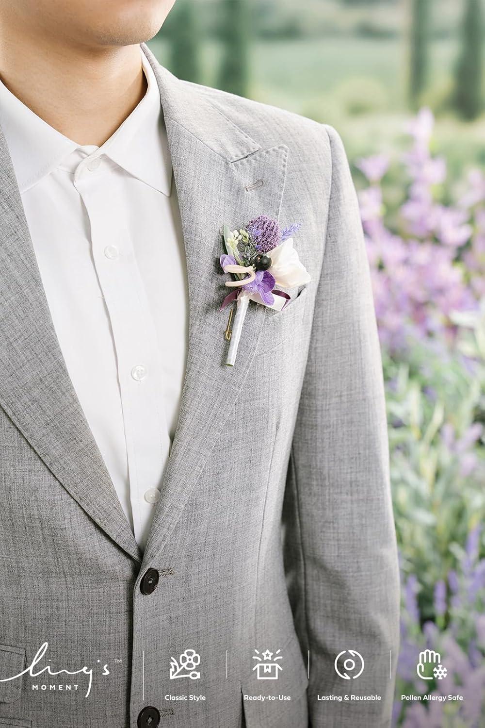imageLings Moment Boutonniere for Men 6pcs Groom Groomsmen Boutonniere Artificial Flowers for Wedding DecorPromHomecoming etcWalnut BrownPrplpurple Lavender  Lilac