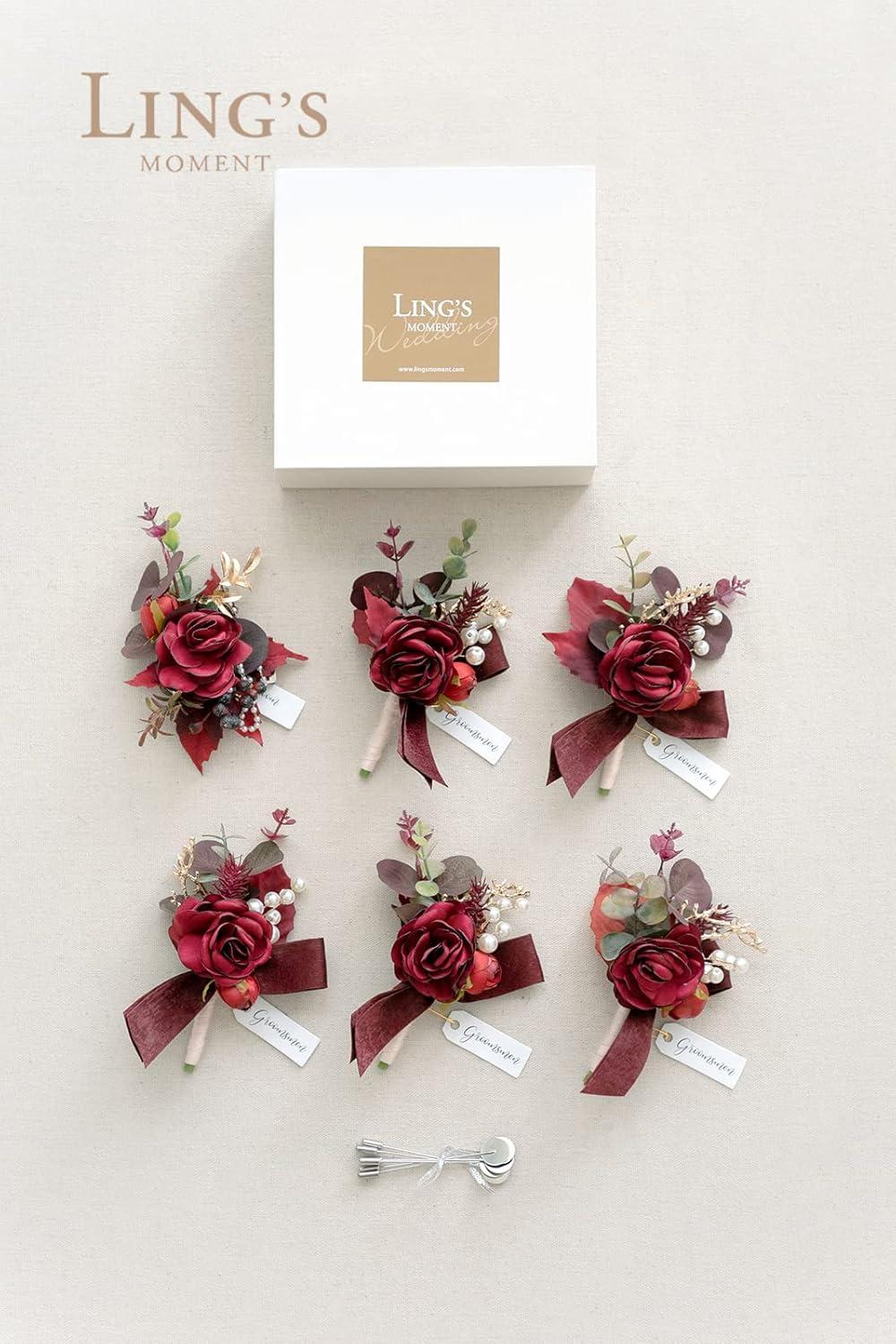 imageLings Moment Boutonniere for Men 6pcs Groom Groomsmen Boutonniere Artificial Flowers for Wedding DecorPromHomecoming etcWalnut BrownRedburgundy  Dusty Rose