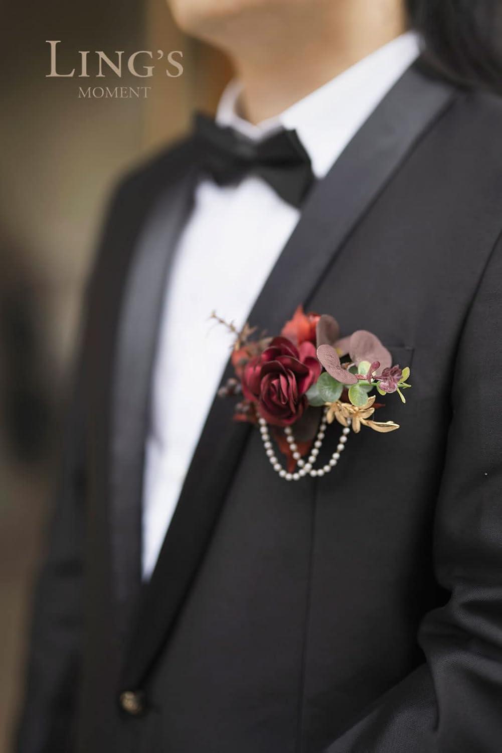 imageLings Moment Boutonniere for Men 6pcs Groom Groomsmen Boutonniere Artificial Flowers for Wedding DecorPromHomecoming etcWalnut BrownRedburgundy  Dusty Rose