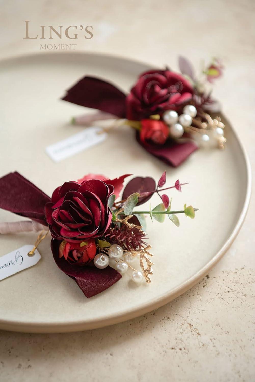 imageLings Moment Boutonniere for Men 6pcs Groom Groomsmen Boutonniere Artificial Flowers for Wedding DecorPromHomecoming etcWalnut BrownRedburgundy  Dusty Rose
