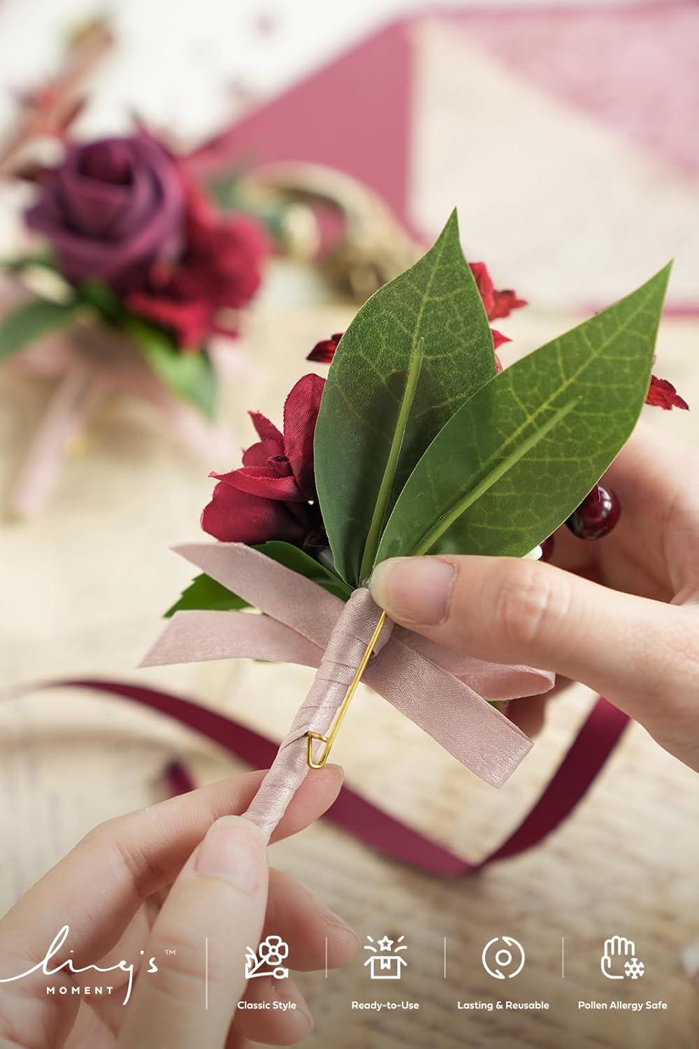 imageLings Moment Boutonniere for Men 6pcs Groom Groomsmen Boutonniere Artificial Flowers for Wedding DecorPromHomecoming etcWalnut BrownRedburgundy  Marsala