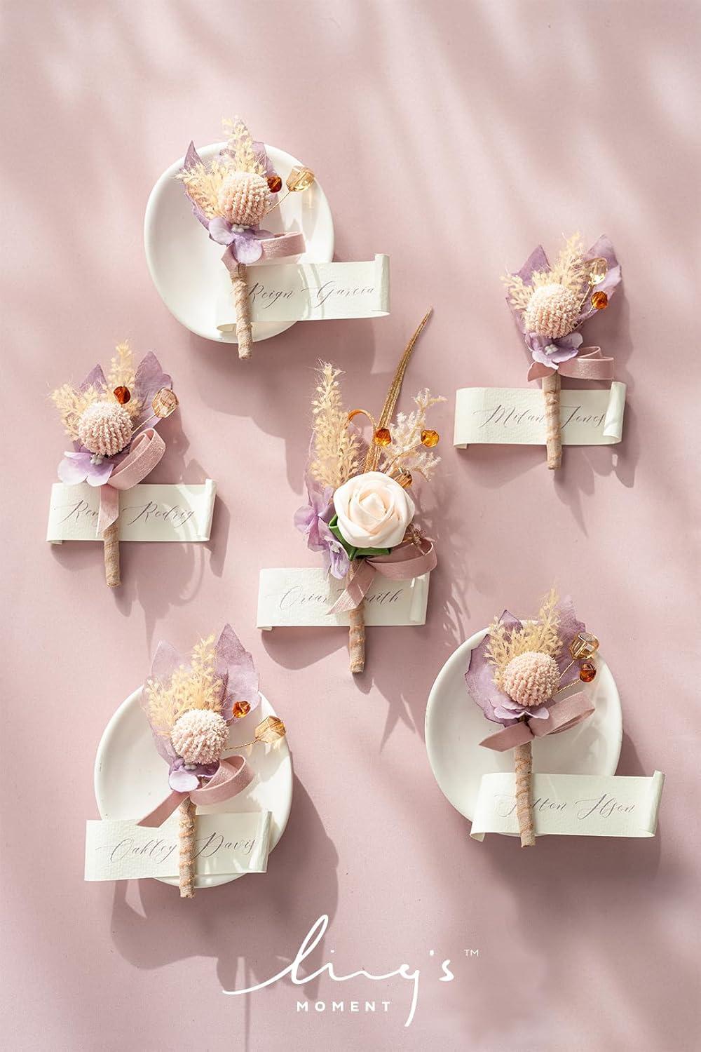 imageLings Moment Boutonniere for Men 6pcs Groom Groomsmen Boutonniere Artificial Flowers for Wedding DecorPromHomecoming etcWalnut BrownSunpurple Lilac  Boho