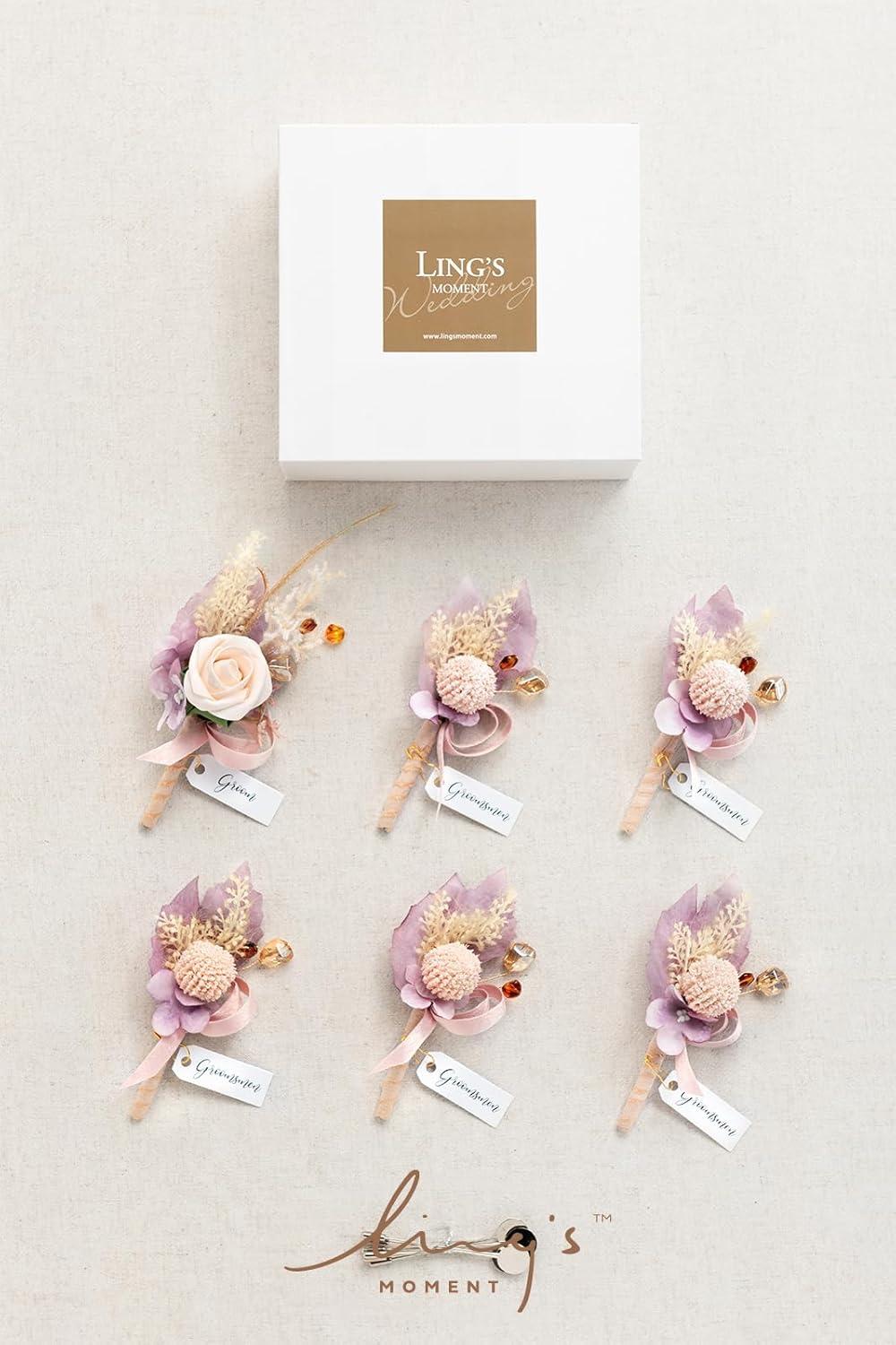 imageLings Moment Boutonniere for Men 6pcs Groom Groomsmen Boutonniere Artificial Flowers for Wedding DecorPromHomecoming etcWalnut BrownSunpurple Lilac  Boho